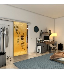 Glasschiebetür SLIM-LINE - Fineprint Model 120 Gold auf Grauglas