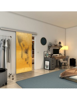 Glasschiebetür SLIM-LINE - Fineprint Model 120 Gold auf Grauglas