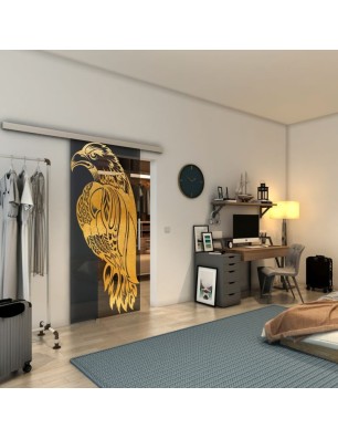 Glasschiebetür SLIM-LINE - Fineprint Model 122 Gold auf Grauglas