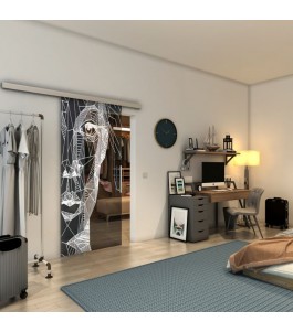 Glasschiebetür SLIM-LINE - Fineprint Model 123 Weiss auf Grauglas
