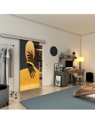 Glasschiebetür SLIM-LINE - Fineprint Model 124 Gold auf Grauglas