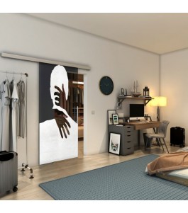 Glasschiebetür SLIM-LINE - Fineprint Model 124 Weiss auf Grauglas