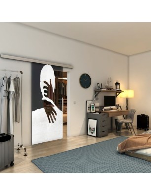 Glasschiebetür SLIM-LINE - Fineprint Model 124 Weiss auf Grauglas