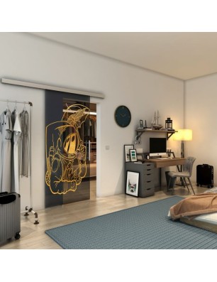 Glasschiebetür SLIM-LINE - Fineprint Model 126 Gold auf Grauglas