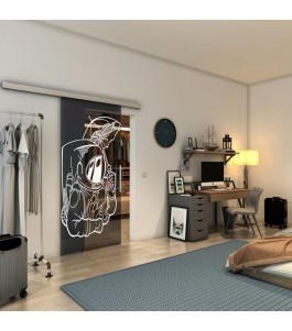 Glasschiebetür SLIM-LINE - Fineprint Model 126 Weiss auf Grauglas