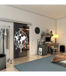 Glasschiebetür SLIM-LINE - Fineprint Model 127 Weiss auf Grauglas