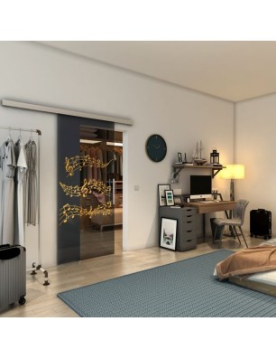 Glasschiebetür SLIM-LINE - Fineprint Model 128 Gold auf Grauglas