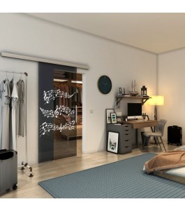 Glasschiebetür SLIM-LINE - Fineprint Model 128 Weiss auf Grauglas