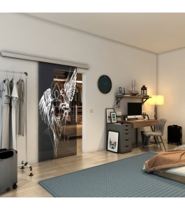 Glasschiebetür SLIM-LINE - Fineprint Model 131 Weiss auf Grauglas