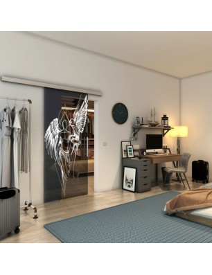 Glasschiebetür SLIM-LINE - Fineprint Model 131 Weiss auf Grauglas