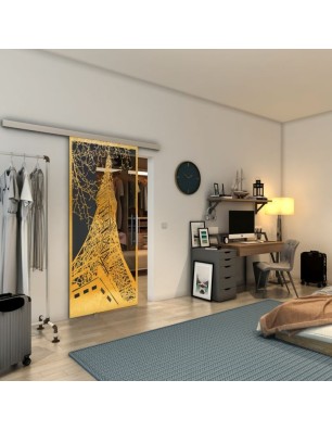 Glasschiebetür SLIM-LINE - Fineprint Model 132 Gold auf Grauglas