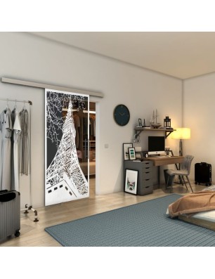 Glasschiebetür SLIM-LINE - Fineprint Model 132 Weiss auf Grauglas