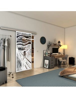 Glasschiebetür SLIM-LINE - Fineprint Model 133 Weiss auf Grauglas