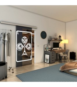 Glasschiebetür SLIM-LINE - Fineprint Model 135 Weiss auf Grauglas