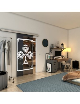Glasschiebetür SLIM-LINE - Fineprint Model 135 Weiss auf Grauglas