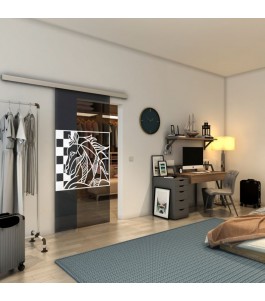 Glasschiebetür SLIM-LINE - Fineprint Model 137 Weiss auf Grauglas