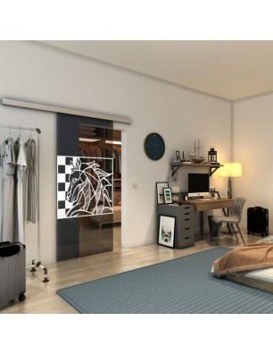 Glasschiebetür SLIM-LINE - Fineprint Model 137 Weiss auf Grauglas