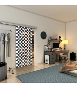 Glasschiebetür SLIM-LINE - Fineprint Model 142 Weiss auf Grauglas