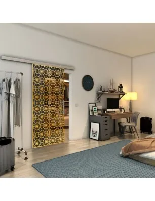 Glasschiebetür SLIM-LINE - Fineprint Model 143 Gold auf Grauglas