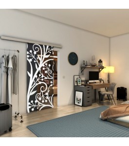 Glasschiebetür SLIM-LINE - Fineprint Model 146 Weiss auf Grauglas