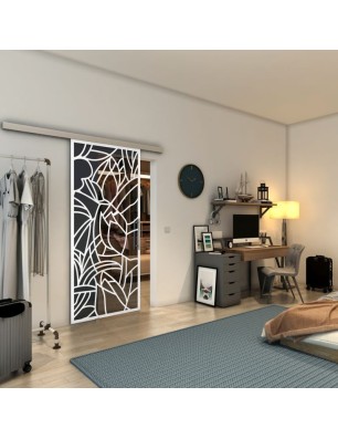 Glasschiebetür SLIM-LINE - Fineprint Model 148 Weiss auf Grauglas