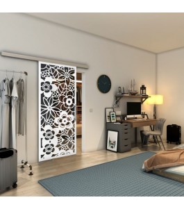 Glasschiebetür SLIM-LINE - Fineprint Model 149 Weiss auf Grauglas
