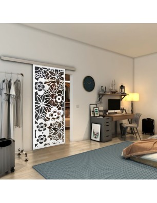 Glasschiebetür SLIM-LINE - Fineprint Model 149 Weiss auf Grauglas