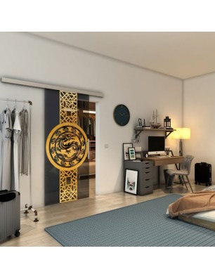 Glasschiebetür SLIM-LINE - Fineprint Model 151 Gold auf Grauglas