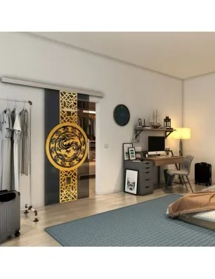 Glasschiebetür SLIM-LINE - Fineprint Model 151 Gold auf Grauglas