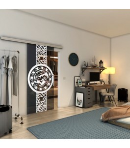Glasschiebetür SLIM-LINE - Fineprint Model 151 Weiss auf Grauglas