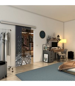 Glasschiebetür SLIM-LINE - Fineprint Model 155 Weiss auf Grauglas