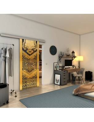 Glasschiebetür SLIM-LINE - Fineprint Model 156 Gold auf Grauglas