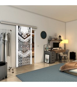Glasschiebetür SLIM-LINE - Fineprint Model 156 Weiss auf Grauglas