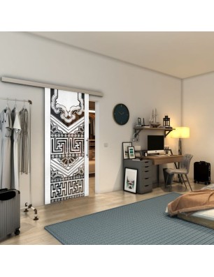 Glasschiebetür SLIM-LINE - Fineprint Model 156 Weiss auf Grauglas