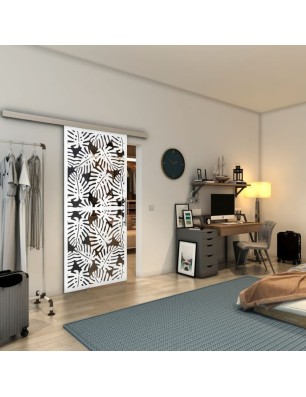 Glasschiebetür SLIM-LINE - Fineprint Model 158 Weiss auf Grauglas