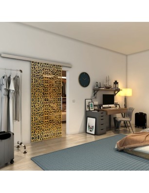 Glasschiebetür SLIM-LINE - Fineprint Model 161 Gold auf Grauglas
