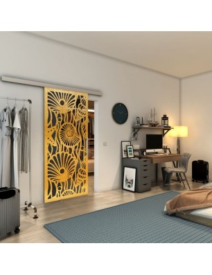 Glasschiebetür SLIM-LINE - Fineprint Model 165 Gold auf Grauglas