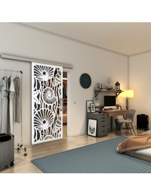 Glasschiebetür SLIM-LINE - Fineprint Model 165 Weiss auf Grauglas