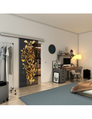 Glasschiebetür SLIM-LINE - Fineprint Model 166 Gold auf Grauglas