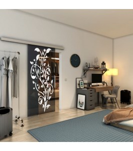 Glasschiebetür SLIM-LINE - Fineprint Model 166 Weiss auf Grauglas