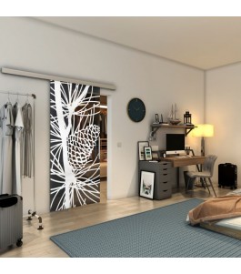 Glasschiebetür SLIM-LINE - Fineprint Model 169 Weiss auf Grauglas