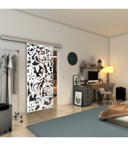 Glasschiebetür SLIM-LINE - Fineprint Model 170 Weiss auf Grauglas