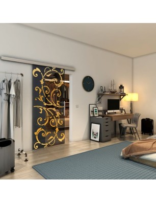 Glasschiebetür SLIM-LINE - Fineprint Model 171 Gold auf Grauglas