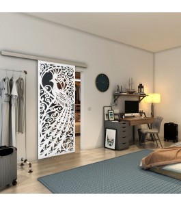 Glasschiebetür SLIM-LINE - Fineprint Model 172 Weiss auf Grauglas