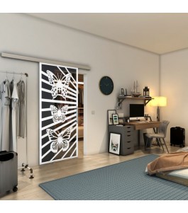 Glasschiebetür SLIM-LINE - Fineprint Model 176 Weiss auf Grauglas