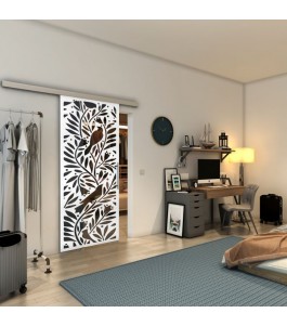 Glasschiebetür SLIM-LINE - Fineprint Model 177 Weiss auf Grauglas