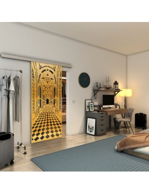 Glasschiebetür SLIM-LINE - Fineprint Model 181 Gold auf Grauglas
