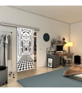 Glasschiebetür SLIM-LINE - Fineprint Model 181 Weiss auf Grauglas