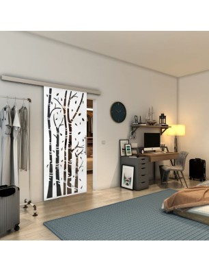 Glasschiebetür SLIM-LINE - Fineprint Model 182 Weiss auf Grauglas