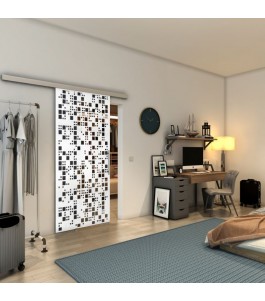 Glasschiebetür SLIM-LINE - Fineprint Model 190 Weiss auf Grauglas